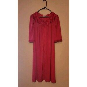 Lorraine Pink Lace Trim Embroidered Short Sleeve Breezy Classic Nightgown  Sz L